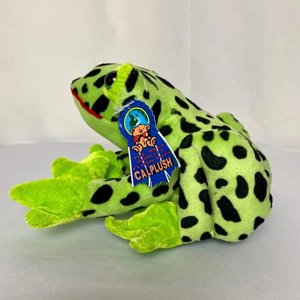 NWT Pair of Cal plush Green | Yellow Cuddly Soft Plush Animal Spotted Frogs